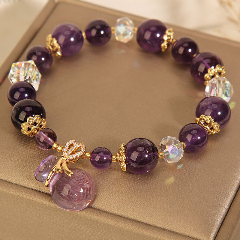 Fortune Jewel Natural Amethyst Crystal Money Bag Charm Positive Bracelet