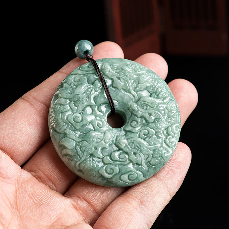 Fortune Jewel Year of the Dragon Natural Jade Nine Dragons Peace Buckle Protection Necklace Pendant