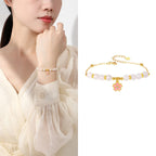 Fortune Jewel 925 Sterling Silver Hetian White Jade Cherry Blossom Protection Bracelet