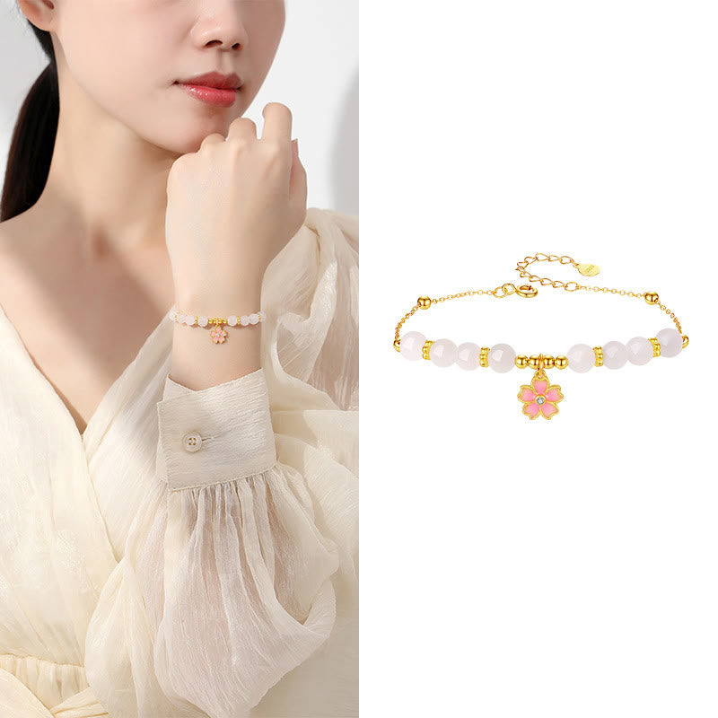 Fortune Jewel 925 Sterling Silver Hetian White Jade Cherry Blossom Protection Bracelet