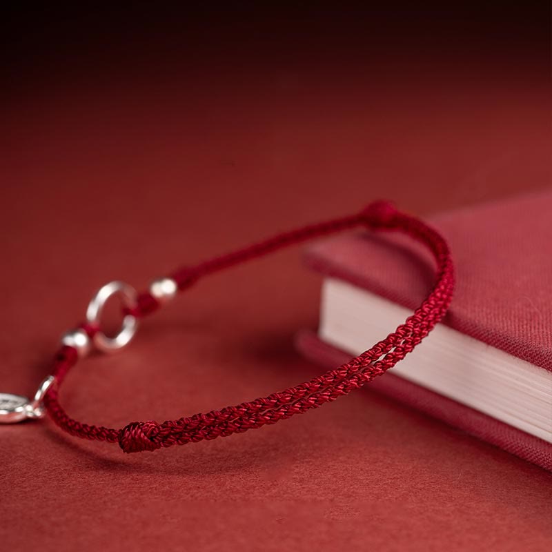 Fortune Jewel 925 Sterling Silver Lucky Fortune Peace Joy Lotus Peace Buckle Red String Bracelet