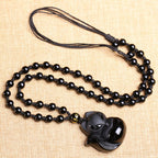 Fortune Jewel Natural Black Obsidian Tiger Eye Ice Obsidian Fox Pendant Amulet Necklace
