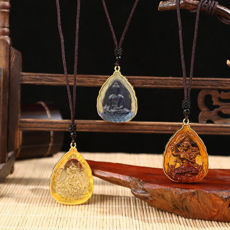 Fortune Jewel Tibetan Buddha Liuli Crystal Serenity Necklace Pendant Fortune Jewel