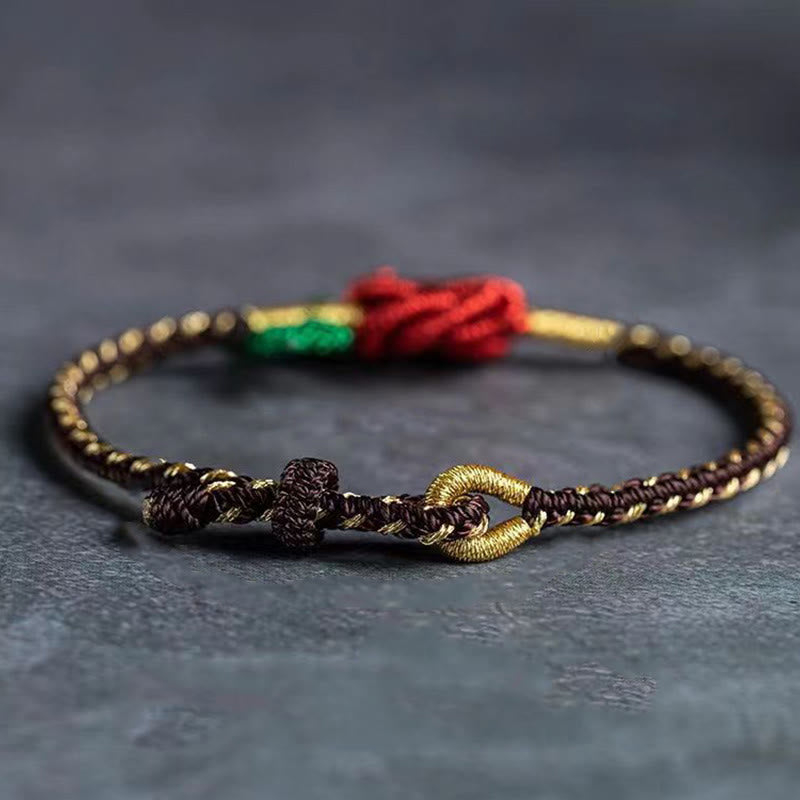 Fortune Jewel Rose Flower Rope Eight Thread Peace Knot Luck Handmade Bracelet