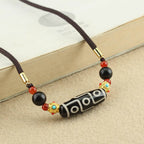 Fortune Jewel Tibetan Nine-Eye Dzi Bead Protection Blessings String Necklace Pendant