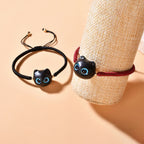 Fortune Jewel Ebony Wood Cat Head Pattern Peace King Kong Knot Braided Bracelet