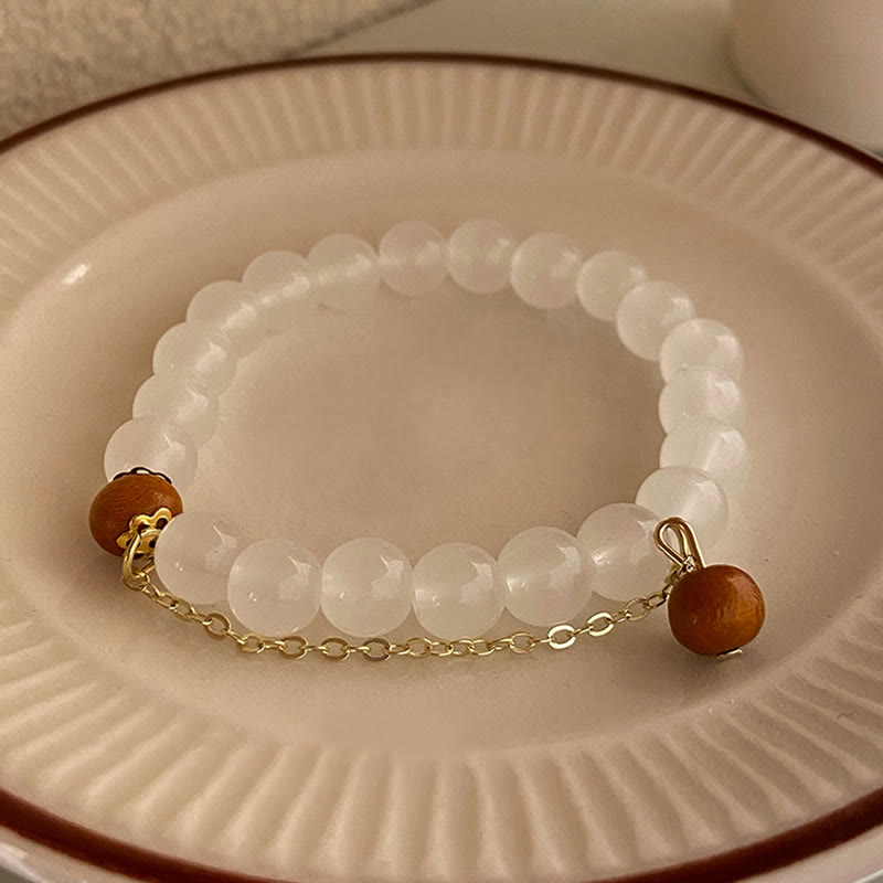 Fortune Jewel Sandalwood Cat's Eye Fu Character Charm Protection Bracelet