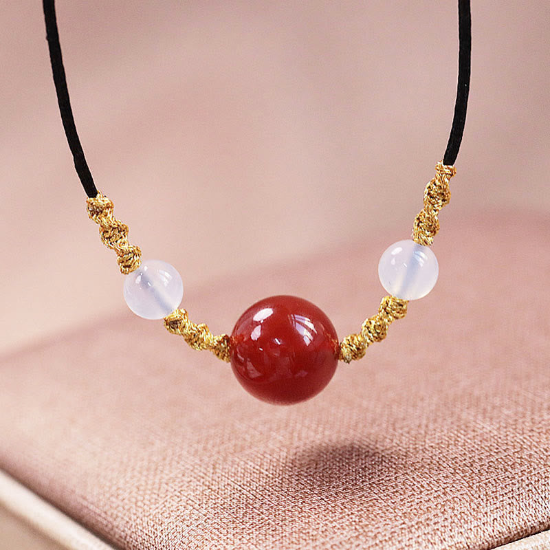 Fortune Jewel Natural Red Agate Chalcedony Self-acceptance Confidence String Bead Bracelet Necklace Pendant