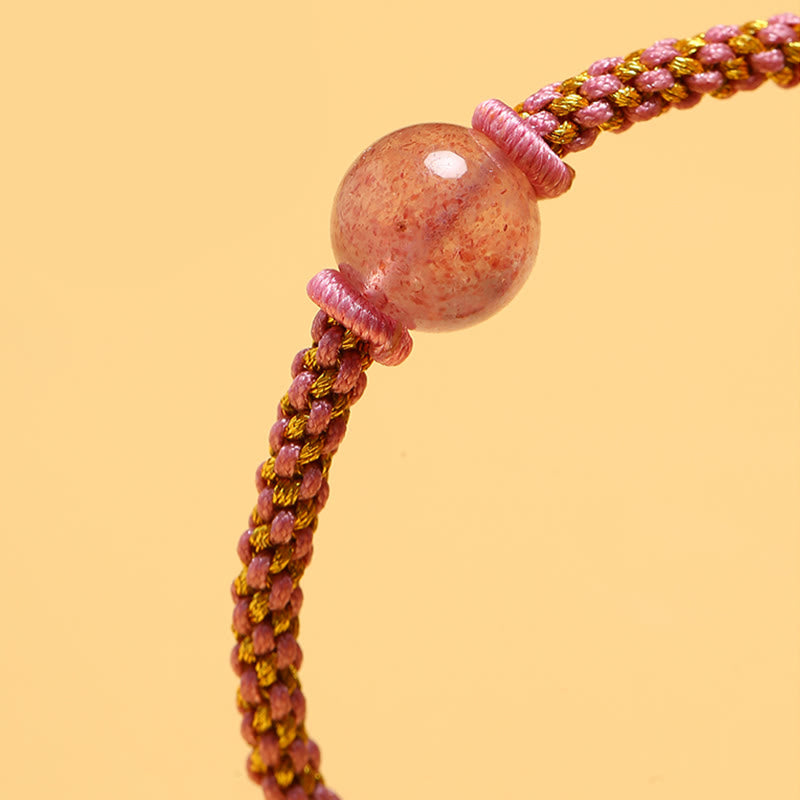 Fortune Jewel Handmade Red Agate Amethyst Golden Rutilated Quartz Pink Crystal Bead Calm Braided Bracelet