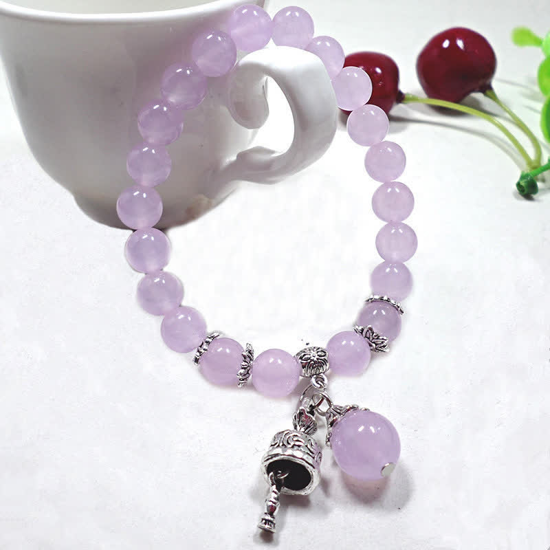 Fortune Jewel Vintage Crystal Chalcedony Stone Energy Beaded Bell Charm Bracelet