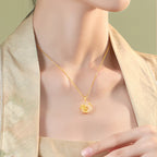 Fortune Jewel Natural White Chalcedony Peace Buckle Lotus Pendant S925 Sterling Silver Necklace