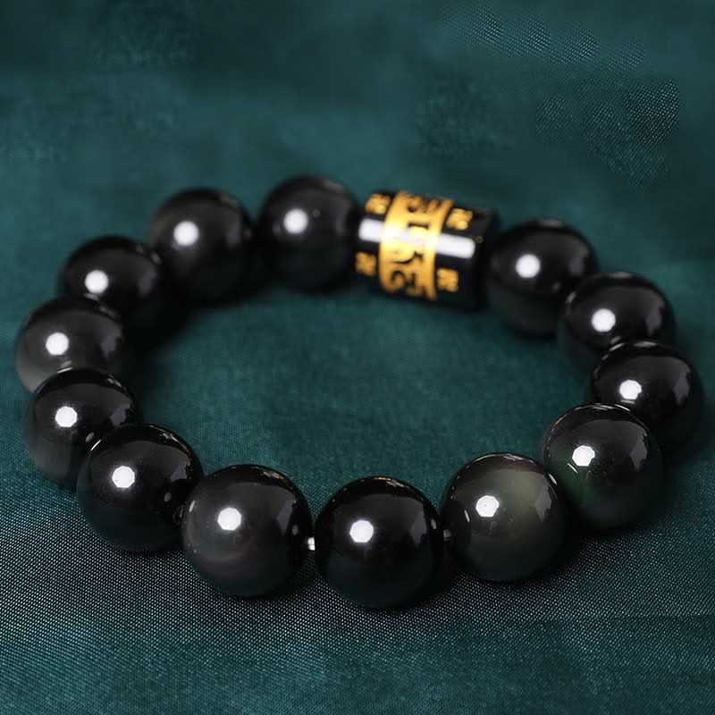 Fortune Jewel Rainbow Obsidian Om Mani Padme Hum Swastika Positive Bracelet