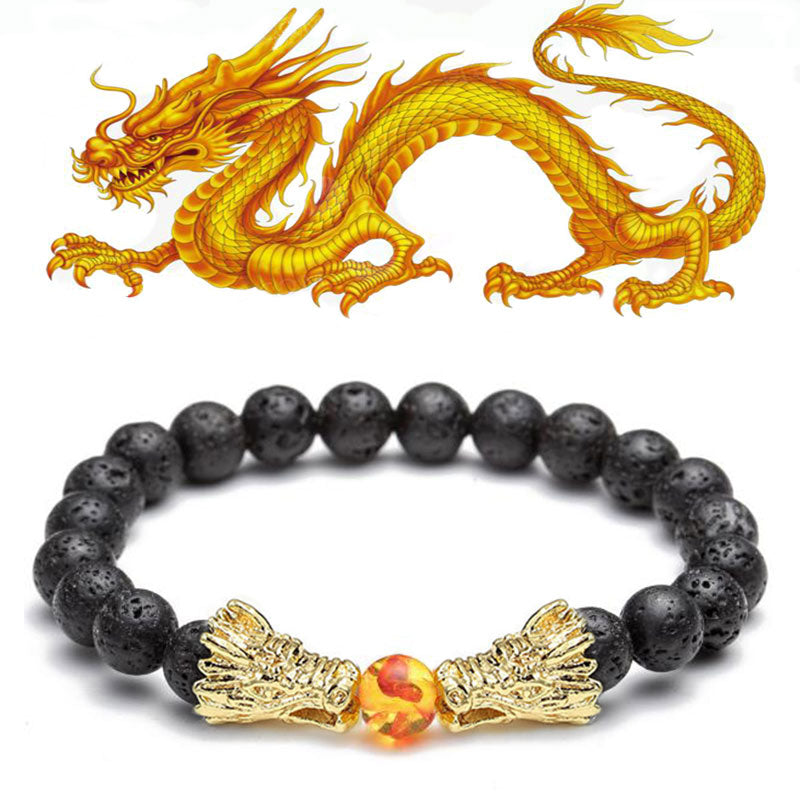 Fortune Jewel White Turquoise Lava Rock Dragon Blessing Beaded Bracelet
