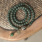 Fortune Jewel Cyan Bodhi Seed Dzi Bead Wisdom Peace Triple Wrap Bracelet