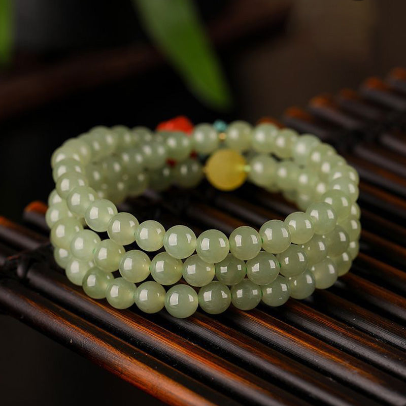 Fortune Jewel Jade Red Agate Amber Laughing Buddha Prosperity Bracelet