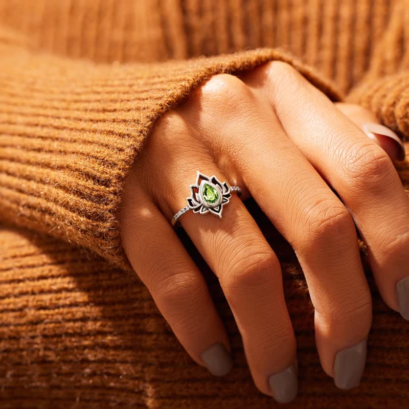 Fortune Jewel Sterling Silver Lotus Zircon Blessing Protection Ring