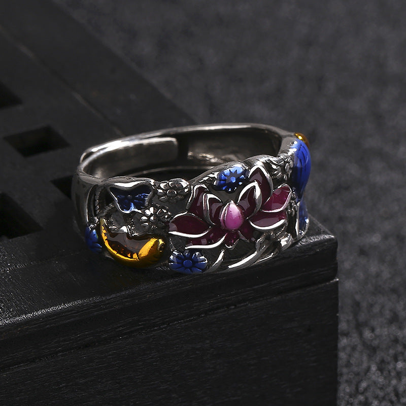Fortune Jewel Koi Fish Lotus Flower Leaf Design Luck Wealth Ring