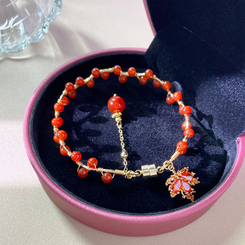 Fortune Jewel Red Maple Leaf Luck Charm Bracelet