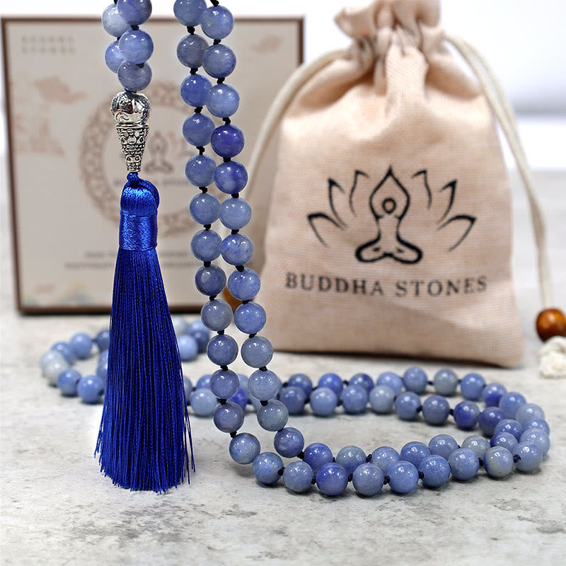 Fortune Jewel 108 Mala Blue Aventurine Beads Yoga Meditation Prayer Beads Necklace