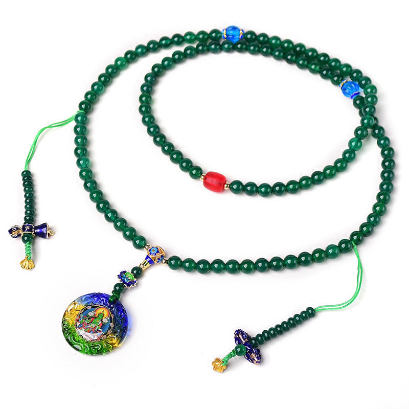 Fortune Jewel 108 Mala Beads Natural Green Agate Bodhisattva Green Tara Manifestation Charm Bracelet