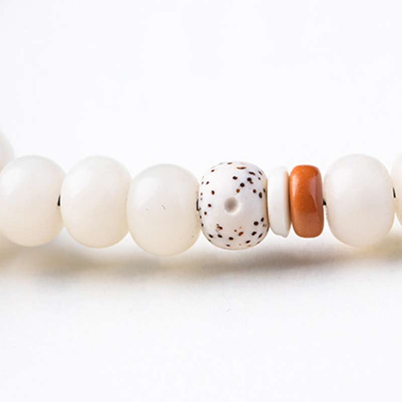 Fortune Jewel Tibetan White Jade Bodhi Lotus Blessing Bracelet Fortune Jewel