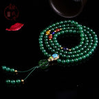 Fortune Jewel 108 Mala Beads Natural Green Agate Power Support Bracelet