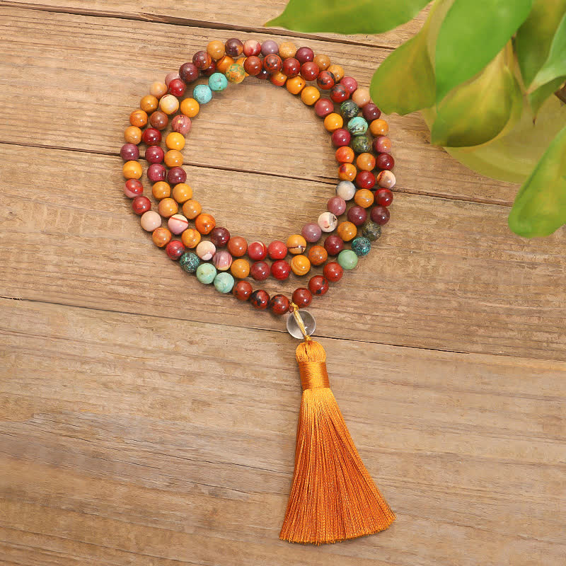 Fortune Jewel 108 Mala Beads Mookaite Emotional Growth Bracelet Tassel Necklace Pendant