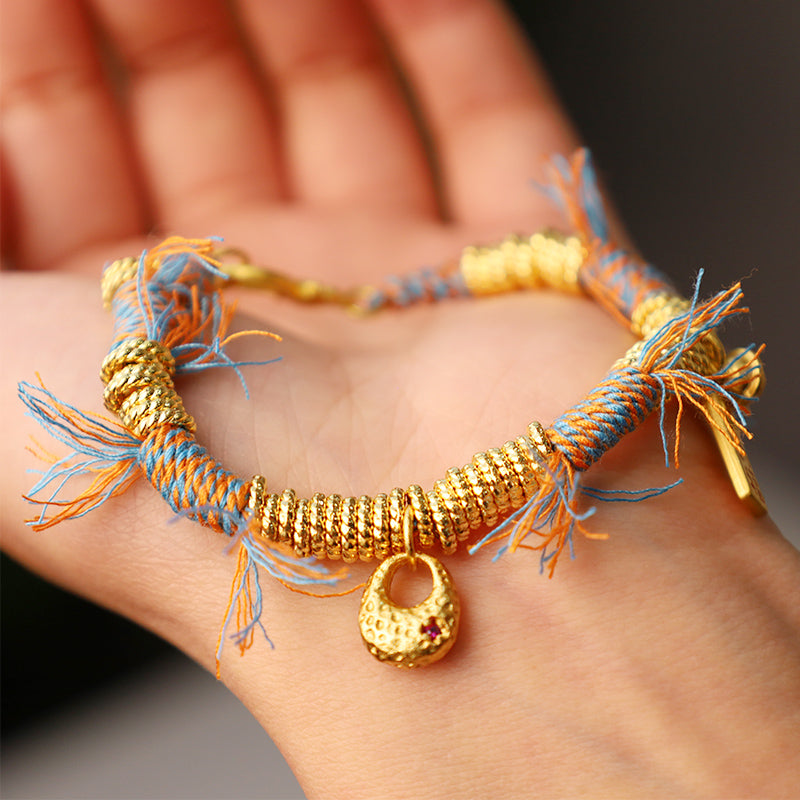 Fortune Jewel Handmade Tibetan Lucky Fortune Multicolored Rope Braid Bracelet