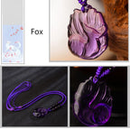 Fortune Jewel Natural Amethyst White Crystal Citrine Nine Tailed Fox Luck Necklace Pendant