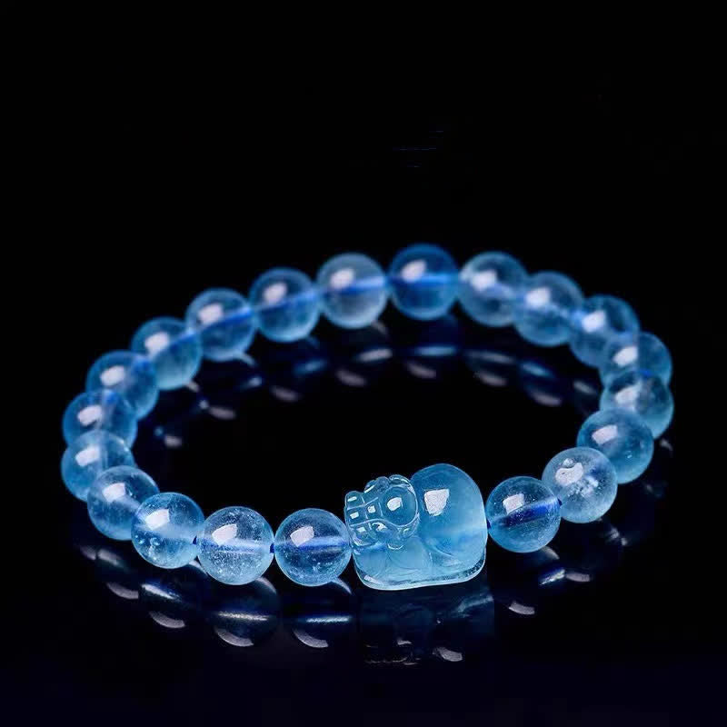 Fortune Jewel Natural Aquamarine Pixiu Serenity Healing Bracelet