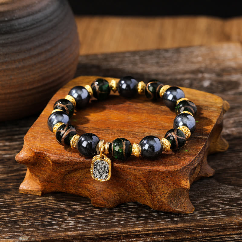 Fortune Jewel Tibetan Zakiram Goddess of Wealth Liuli Glass Incense Ash Porcelain Bead Luck Bracelet