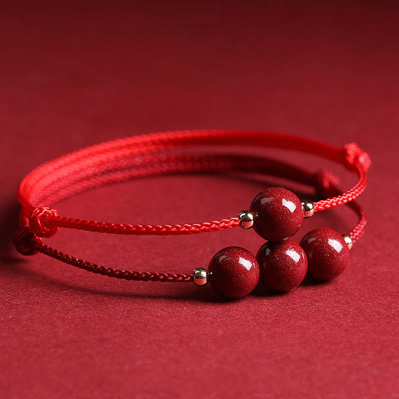 Fortune Jewel Natural Lucky Cinnabar Bead Blessing String Bracelet Anklet
