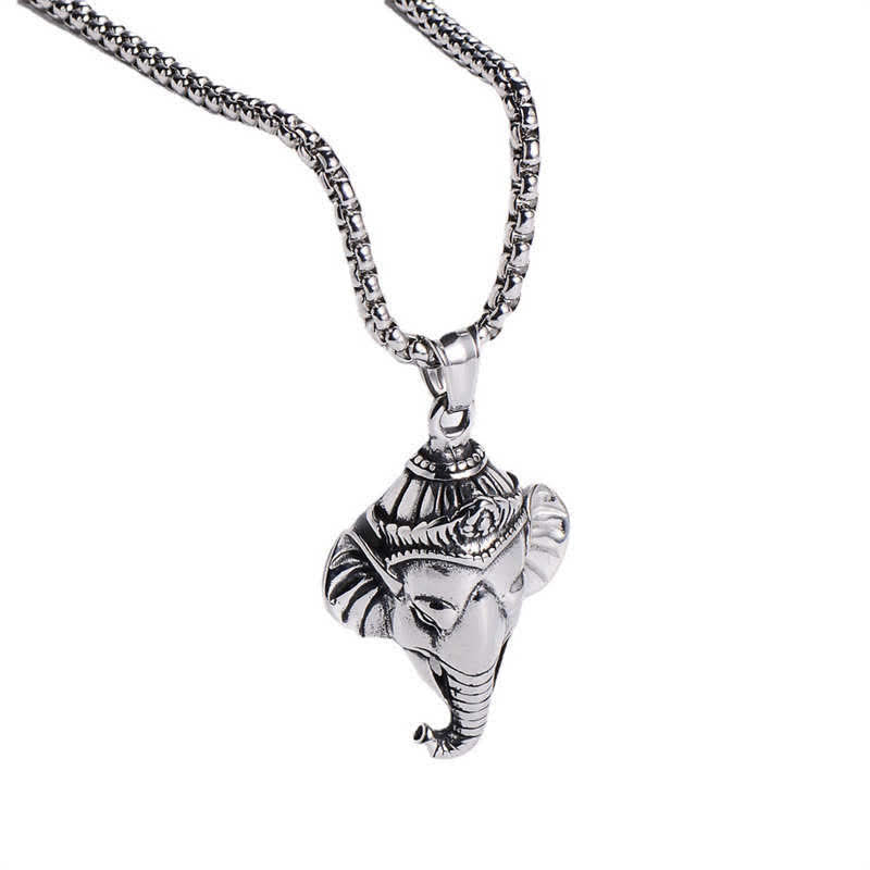 Fortune Jewel Ganesh Ganpati Elephant Titanium Steel Protection Pendant Necklace