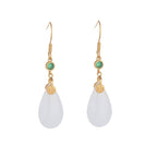 Fortune Jewel FengShui White Jade Luck Drop Earrings