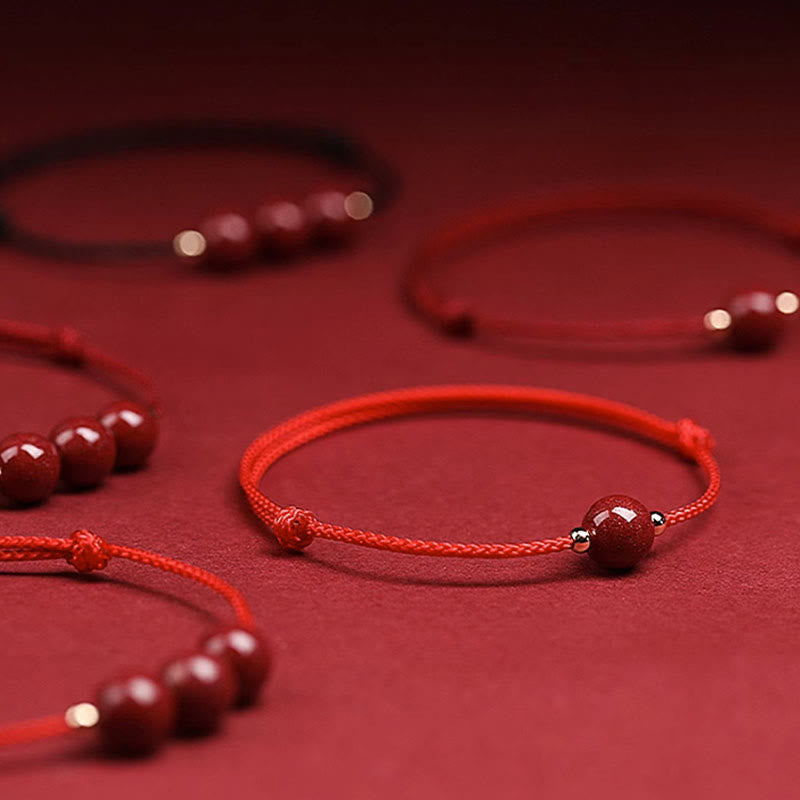 Fortune Jewel Natural Lucky Cinnabar Bead Blessing String Bracelet Anklet