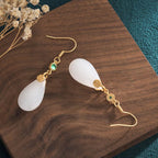 Fortune Jewel FengShui White Jade Luck Drop Earrings