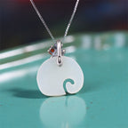 Fortune Jewel White Jade Elephant Lotus Protection Necklace Pendant Fortune Jewel