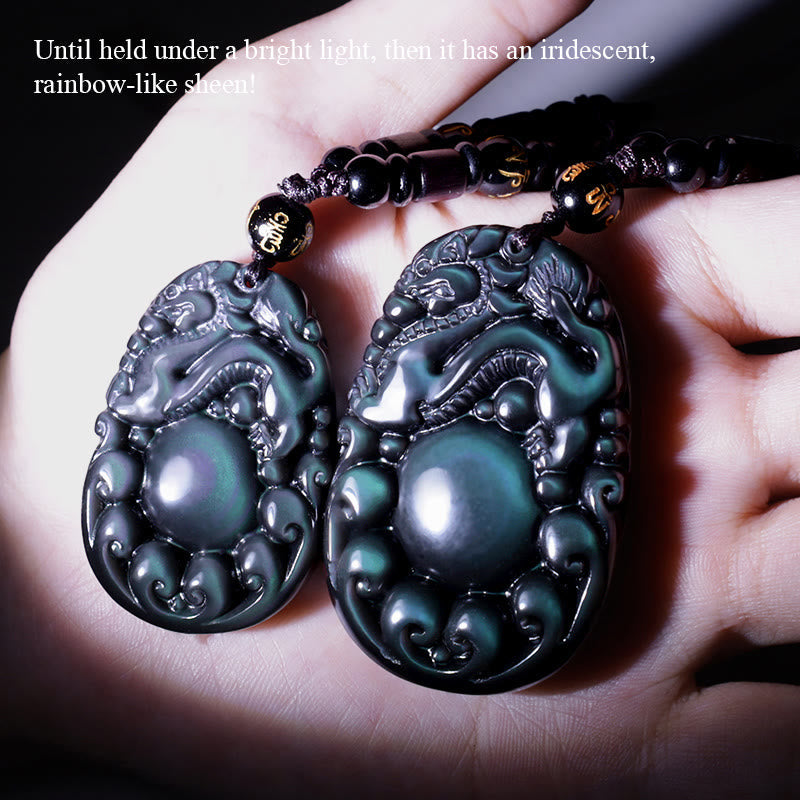 Fortune Jewel Tibetan Positive Rainbow Obsidian PiXiu Necklace