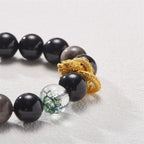 Fortune Jewel Natural Silver Sheen Obsidian Dragon Green Phantom Protection Bracelet