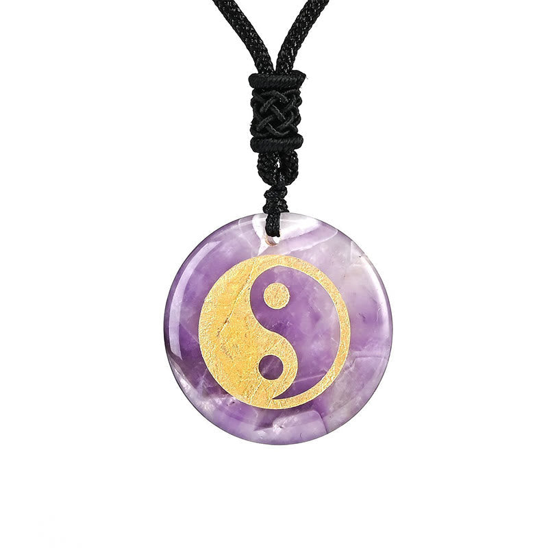 Fortune Jewel Various Crystal Amethyst Tiger Eye Green Aventurine Yin Yang Spiritual Necklace Pendant