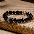 Fortune Jewel Chinese Zodiac Natal Buddha 925 Sterling Silver Black Obsidian Moonstone Strength Bracelet