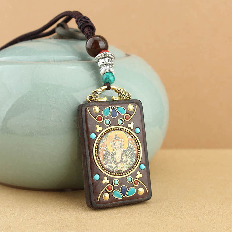 Fortune Jewel Tibet God of Wealth Thangka Ebony Peace Necklace Pendant