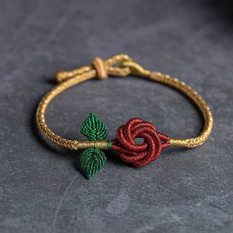 Fortune Jewel Rose Flower Rope Eight Thread Peace Knot Luck Handmade Bracelet