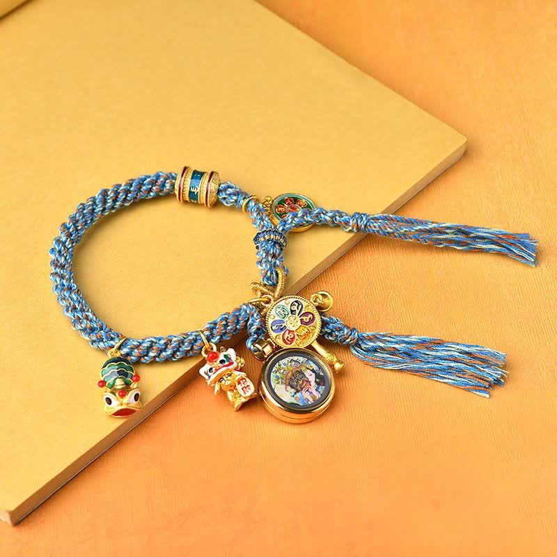 Fortune Jewel Tibetan Zakiram Goddess of Wealth Thangka Luck Prayer Wheel Braid String Bracelet