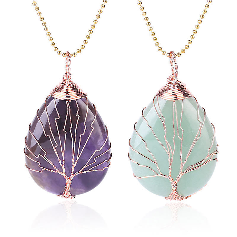 Fortune Jewel Natural Quartz Crystal Tree Of Life Healing Energy Necklace Pendant