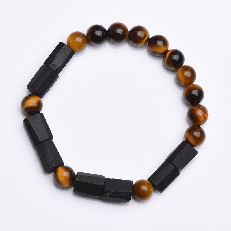 Fortune Jewel Natural Black Tourmaline Tiger Eye Positive Bracelet