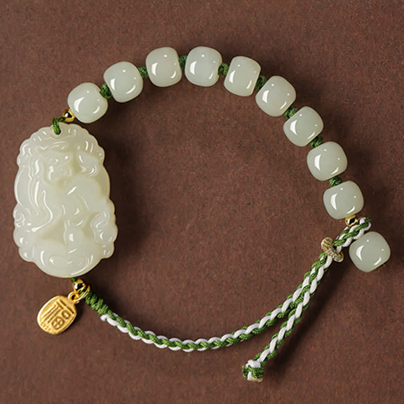 Fortune Jewel 925 Sterling Silver Chinese Zodiac Hetian Jade Happiness Luck String Bracelet