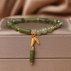 Fortune Jewel Green Bamboo Jade Leaf Pattern Wealth Luck Bracelet