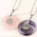 Fortune Jewel Various Crystal Amethyst Pink Crystal Lotus Healing Necklace Pendant