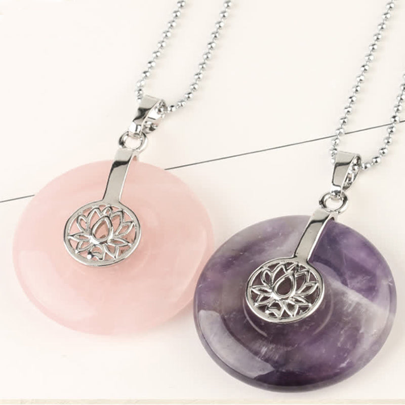 Fortune Jewel Various Crystal Amethyst Pink Crystal Lotus Healing Necklace Pendant